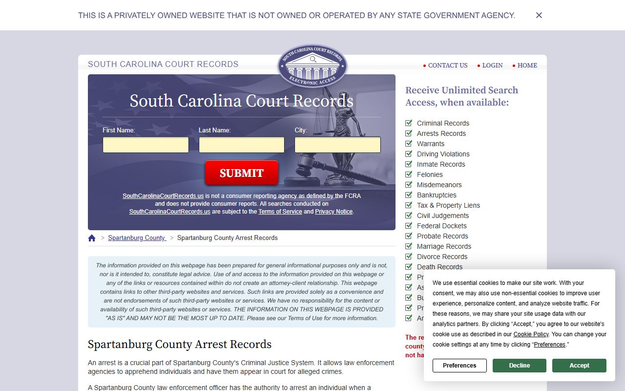 Spartanburg County arrest records for Greer area bookings
