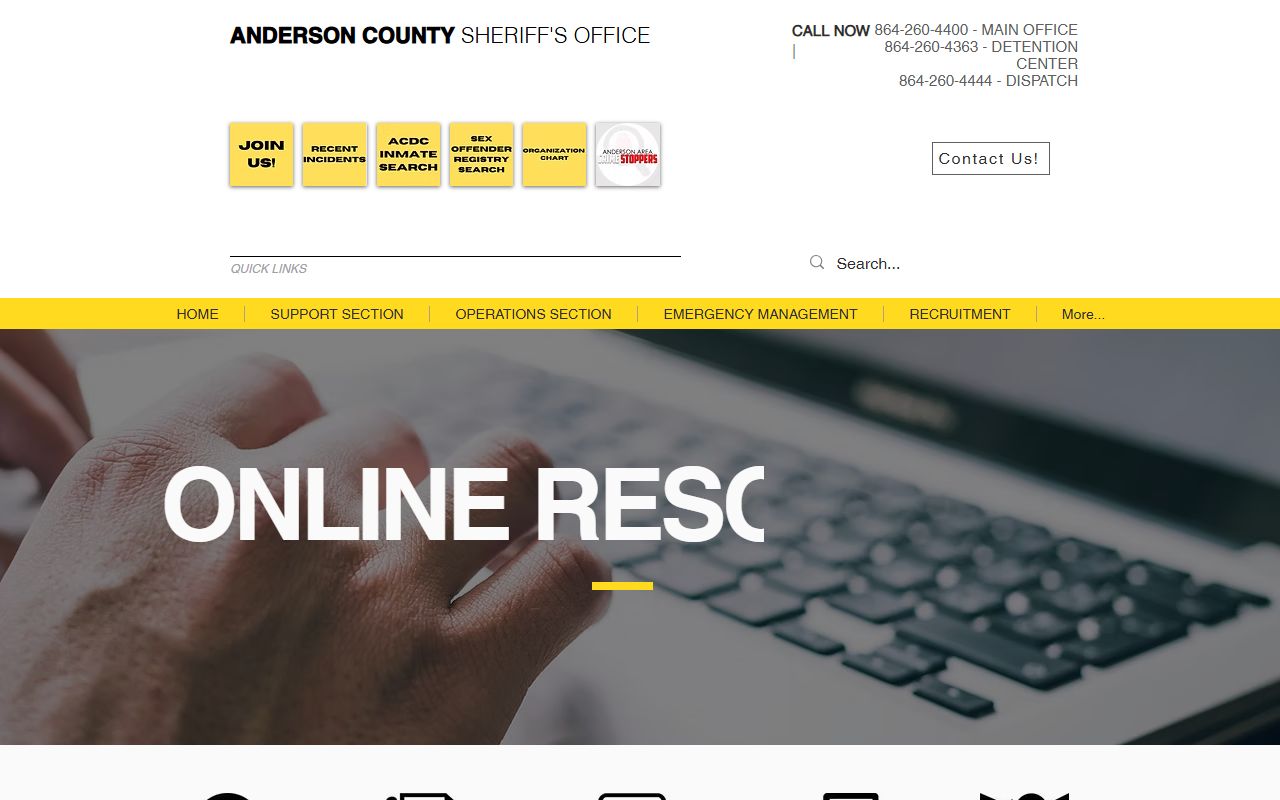 Anderson County MyACSO portal for Anderson County 24 hour booking inmate search