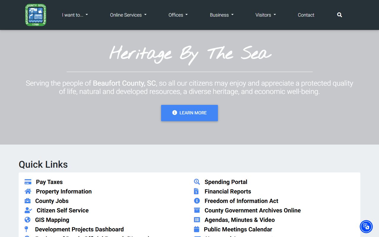 Beaufort County government website for Beaufort County 24 hour booking public records