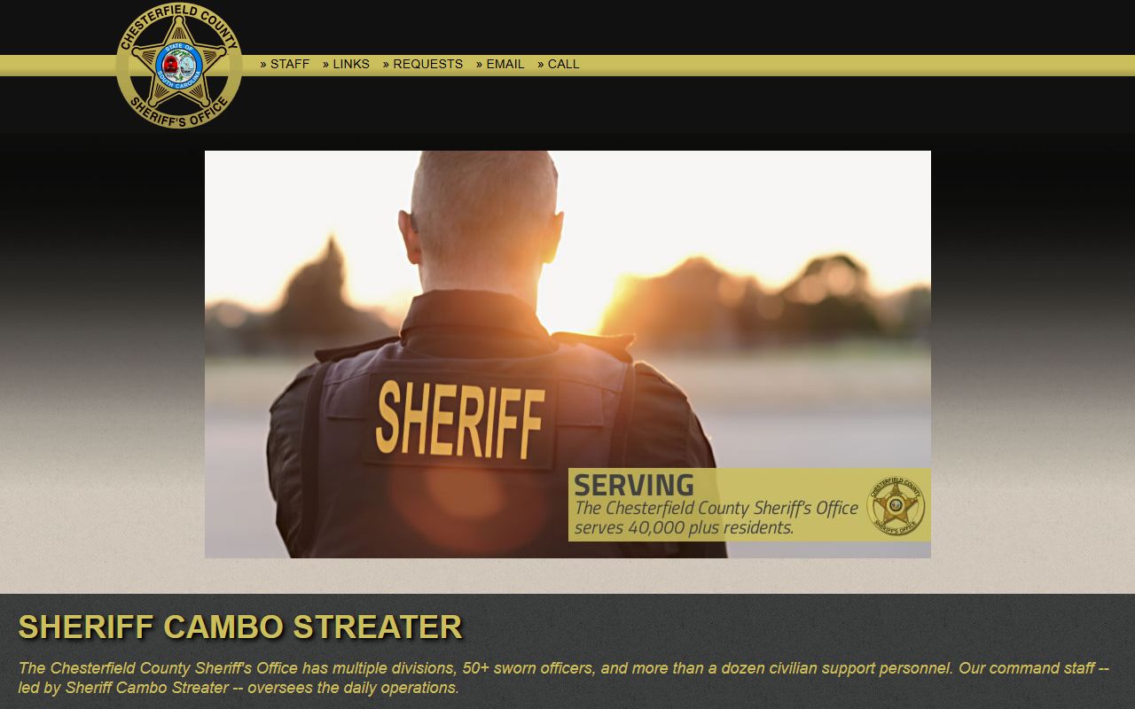 Chesterfield County Sheriff's Office website for 24 hour booking access
