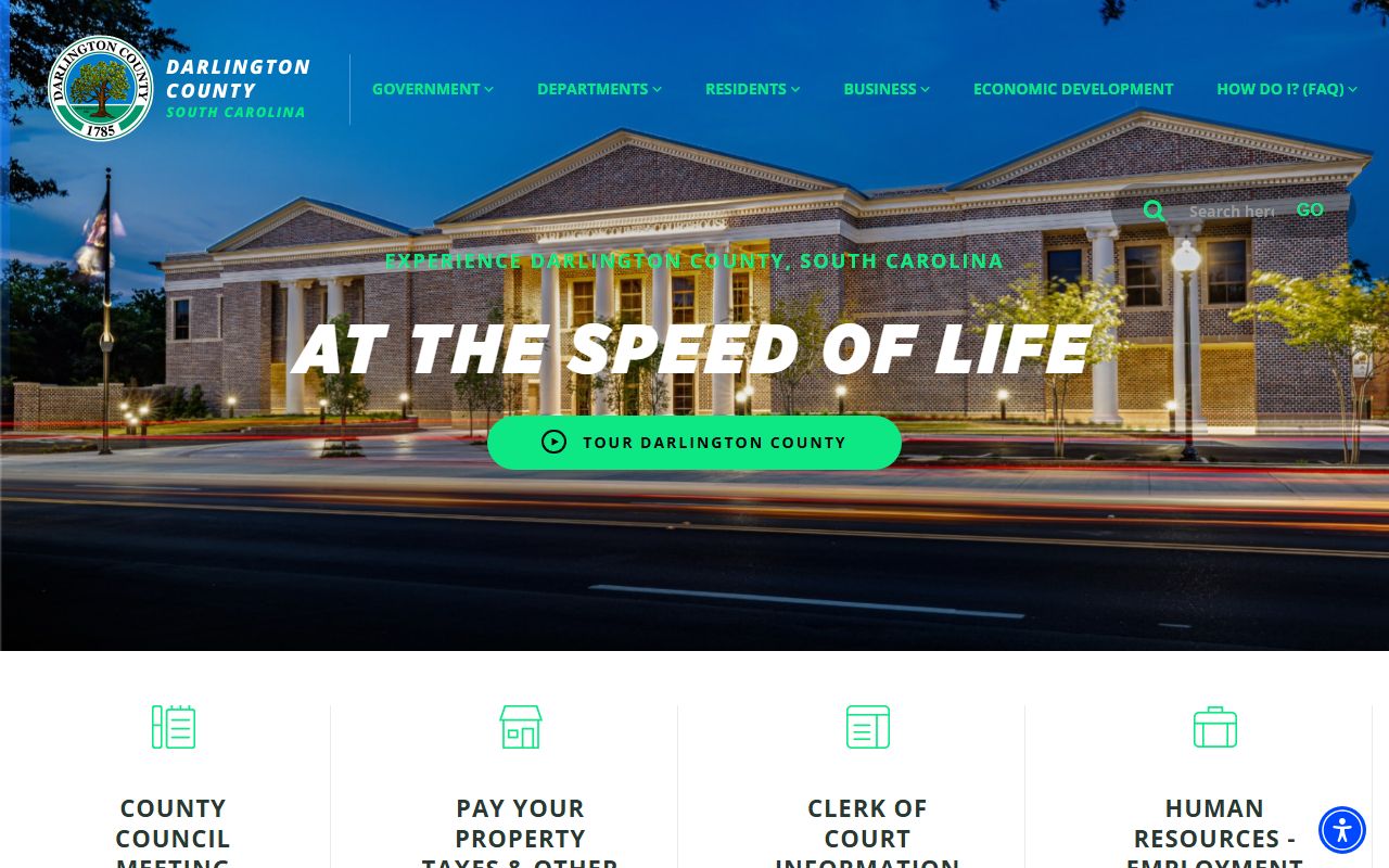 Darlington County government website with 24 hour booking resources