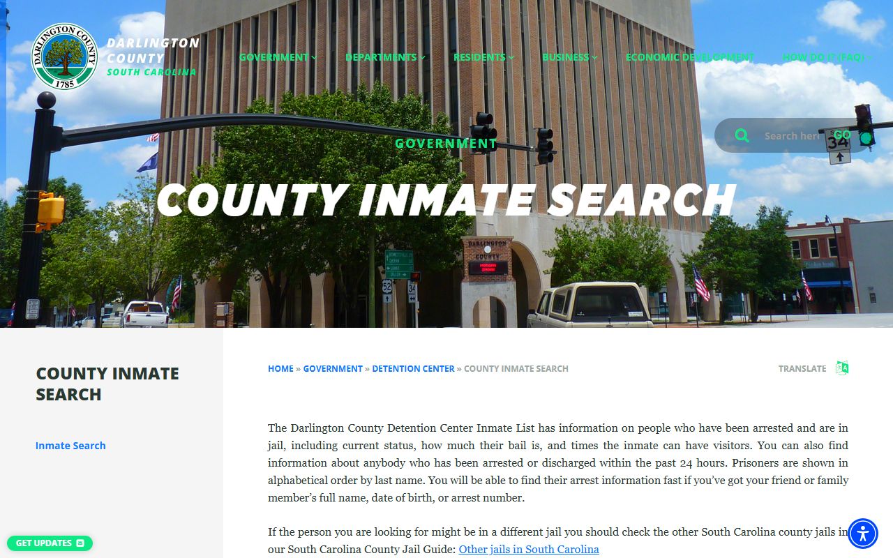 Darlington County inmate search tool for 24 hour booking records