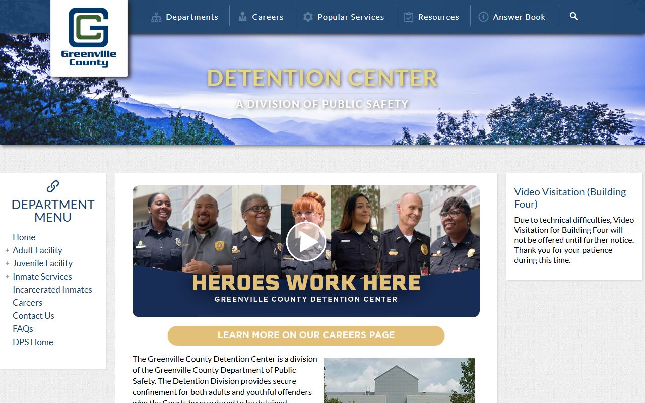 Greenville County Detention Center website for 24 hour booking and inmate information