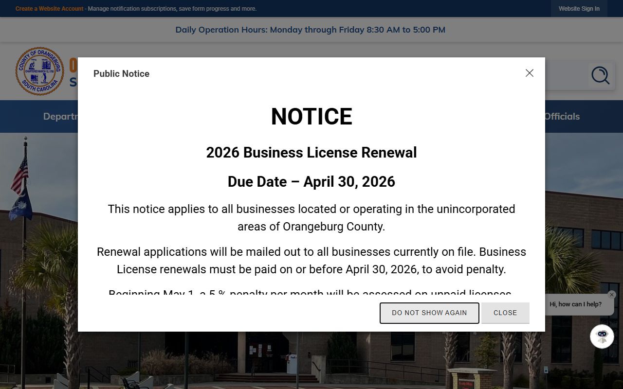 Orangeburg County Sheriff's Office website for detention and booking records