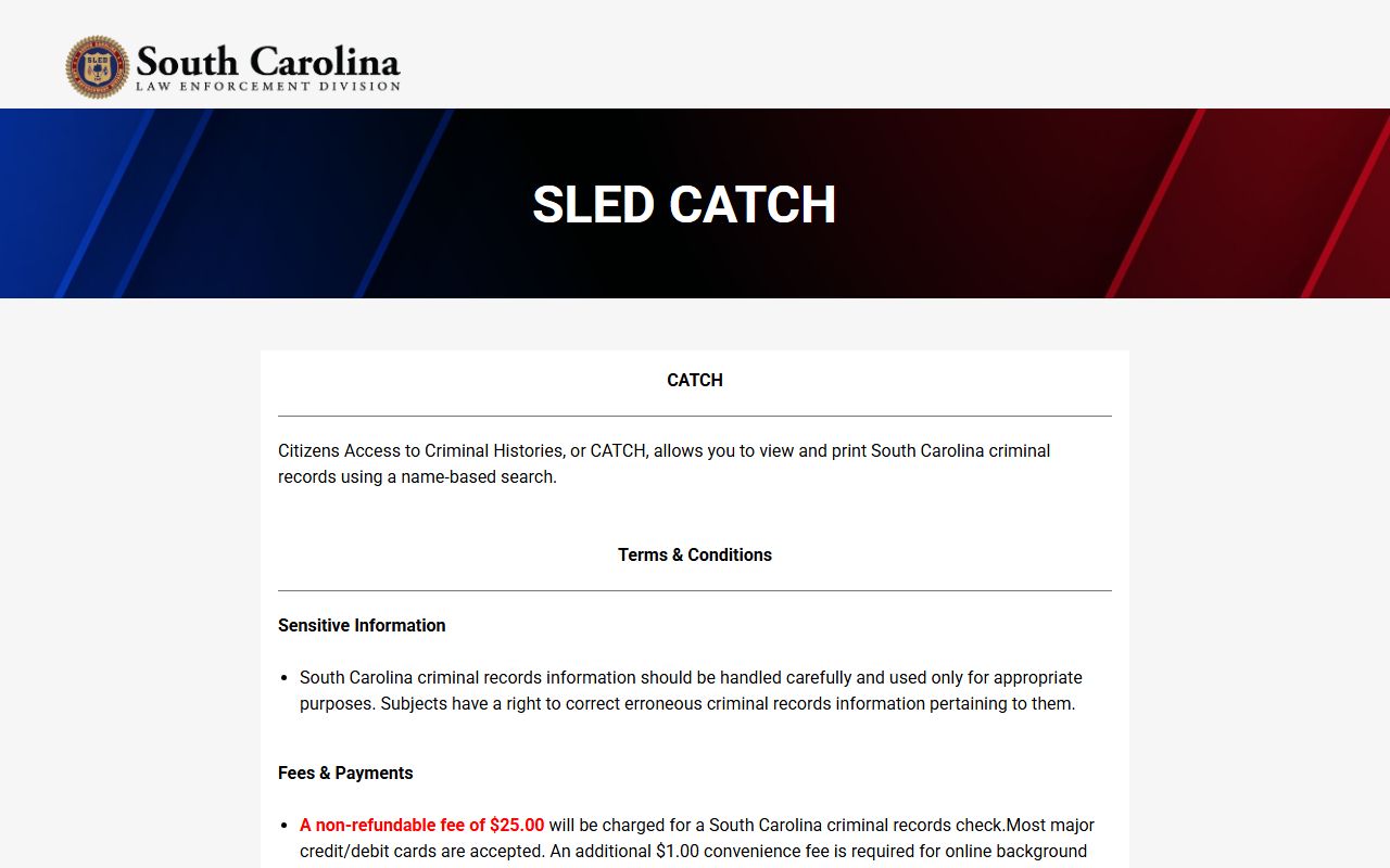 SLED CATCH system for Saluda County 24 hour booking records