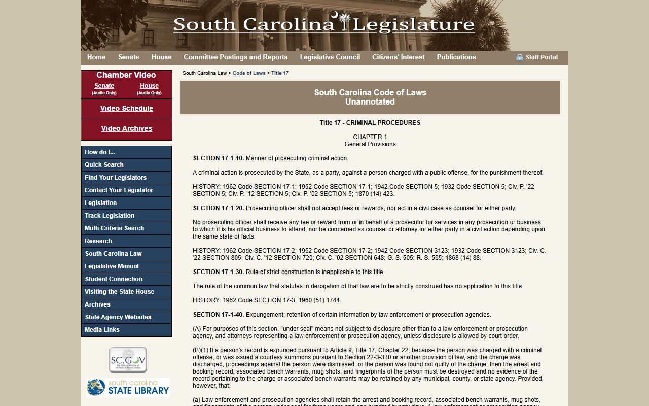 South Carolina expungement statute for 24 hour booking records
